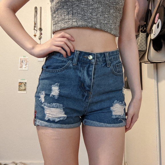 QFBH High Waisted Denim Shorts - Picture 2 of 6